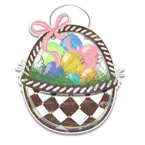 Easter Basket Checkerboard Door Hanger, Festive Home Ornaments for Easter Decorations