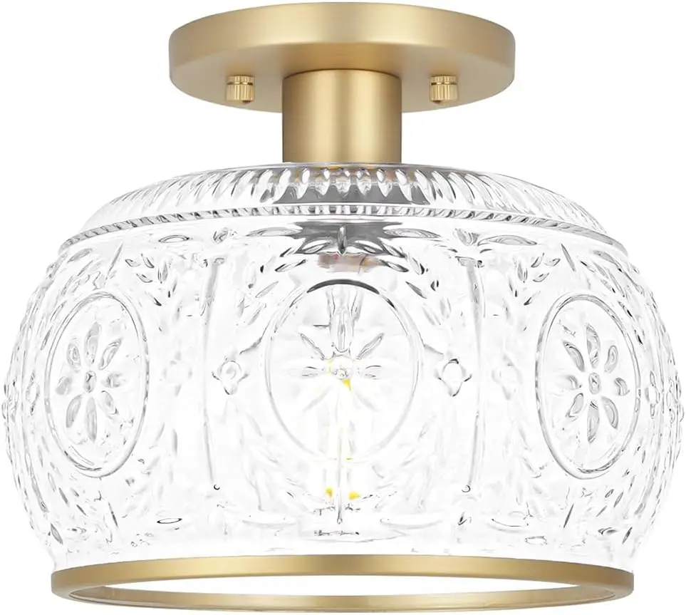 Semi-Flush Mount Ceiling Light with Globe Glass – Vintage Ceiling Lighting for Hallway, Kitchen, Entryway, Bathroom & Closet