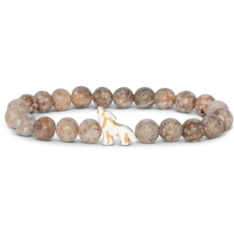 Women's Fahlo Real Wolf Tracking Adjustable Bracelet - Handmade Arm Candy Accessory, Assorted Round Natural Stone Stretch Bead Bangles, Animal-Themed Mother's Day Gift, Adjustable Bracelets, Animals