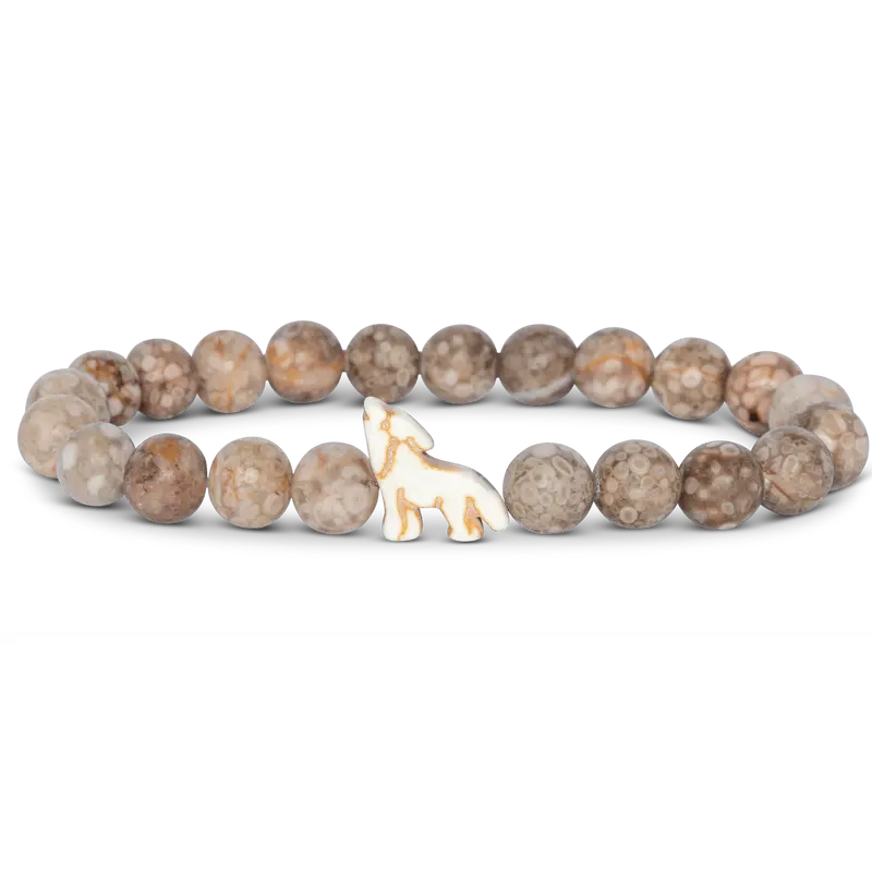 Women's Fahlo Real Wolf Tracking Adjustable Bracelet - Handmade Arm Candy Accessory, Assorted Round Natural Stone Stretch Bead Bangles, Animal-Themed Mother's Day Gift, Adjustable Bracelets, Animals
