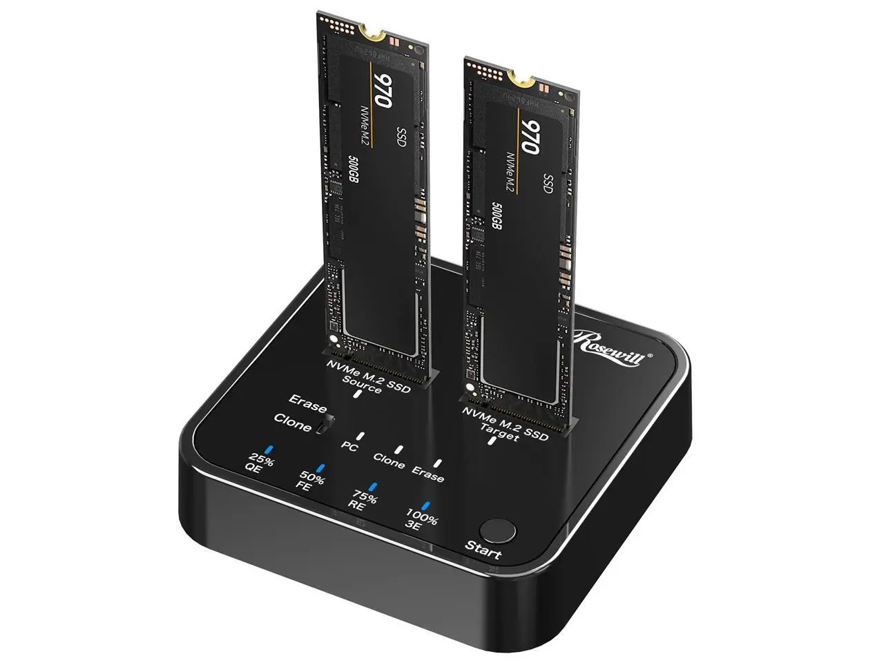 Rosewill M.2 NVMe Cloner + Eraser | M.2 Duplicator Dual Bay NVMe Enclosure | Tool-Free 20Gbps USB3.2 Gen 2x2 SSD to USB Adapter | M.2 Docking Station for M Key | PCIE NVMe SSD Reader | Offline Clone & Erase - RS-N2-CLE