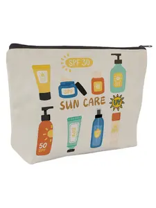 Sunscreen Makeup Bag for Beach & Summer Use, Rich Colors, Sun Themed Design, Organize Items, Hats, Glasses, Casual Cartoon Style