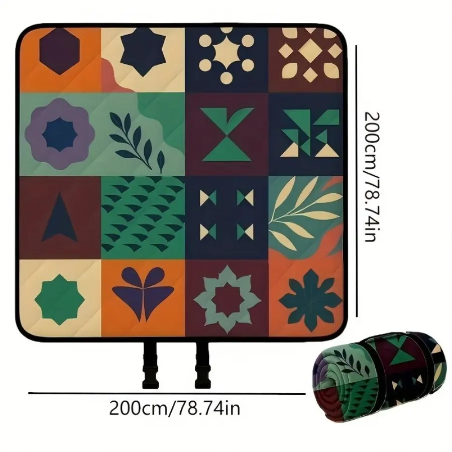 Extra-Large Foldable Picnic Blanket with Hand Strap - 78x78 in, Soft 3-Layer Filling, Durable Fabric, Colorful Floral & Fruit Prints, Suitable for Beaches, Parks, Camping Essential (Sports & Outdoor Picnicware)