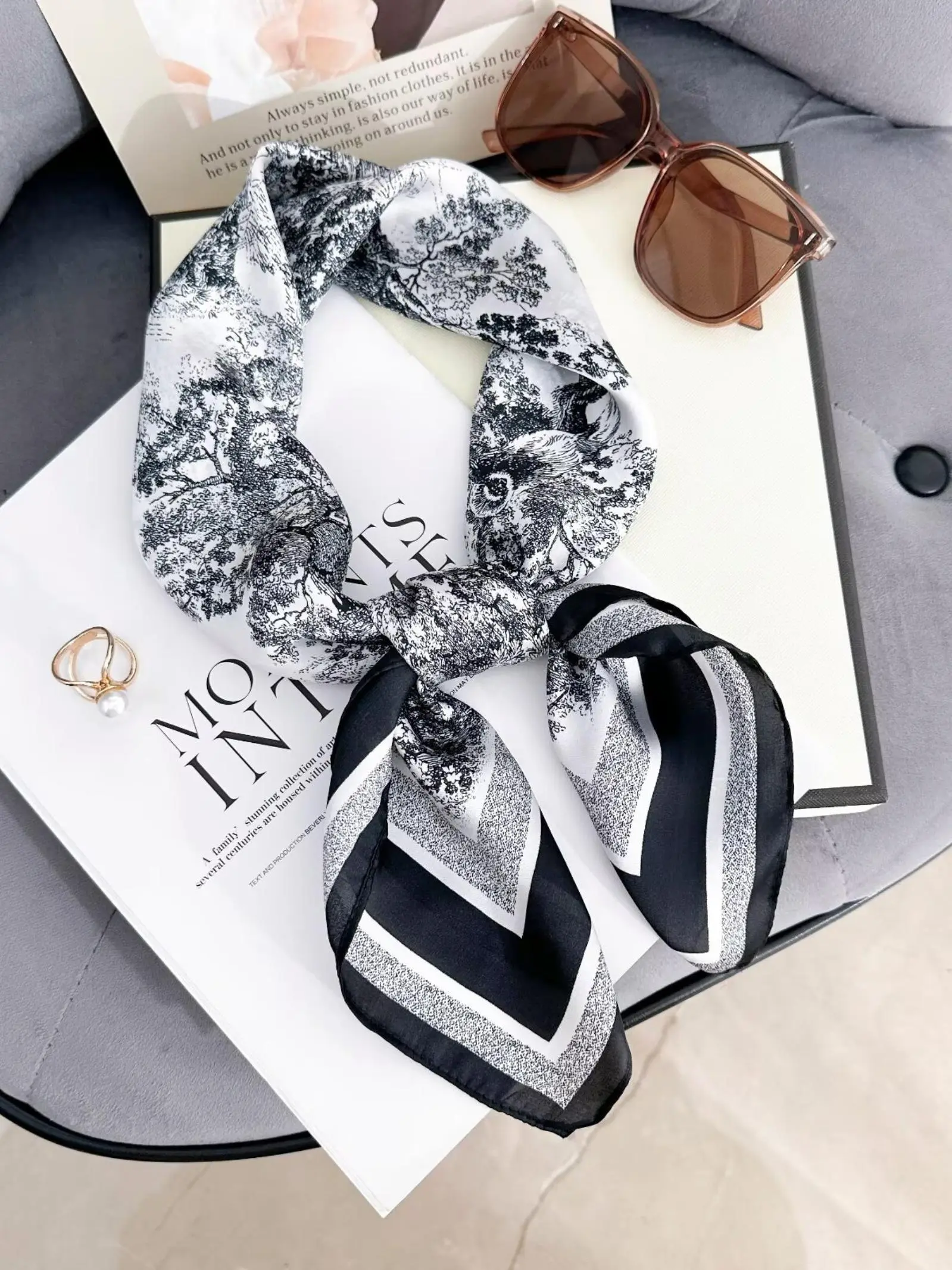 Stylish Women's Floral Print Square Scarf, Elegant Neck Wrap for All Seasons, Perfect Gift for Any Occasion, Floral Pattern Shawl