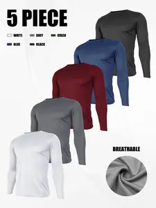 5-piece men's long-sleeved fitted sports T-shirts, suitable for running, yoga, fitness and outdoor activities. Comfortable in all seasons. Fitness wear. Streamlined design. High elasticity fabric.