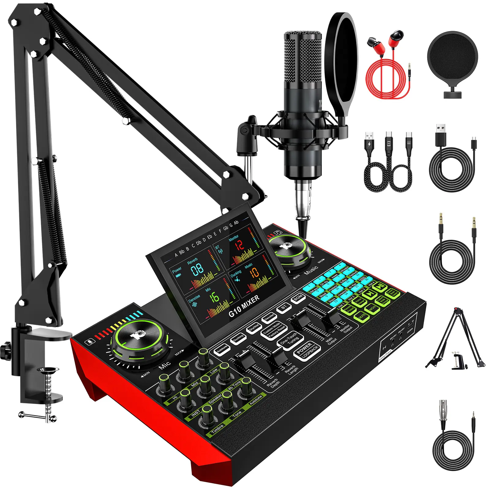 Tenlamp Compact Portable Live Sound Card Audio Mixer - 2-Level Noise Cancellation, DSP Tech, Multiple Sound Effects, USB-C, 14.8Wh Bluetooth Audio Adapter for Smartphones/PCs Recording Streaming