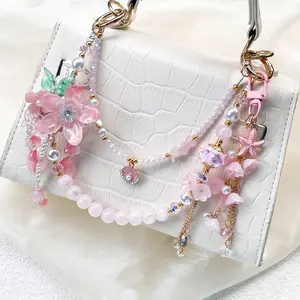 Handmade Beaded Phone Chain & Bag Charm Accessory with Floral and Pearl Details for Stylish Accessories