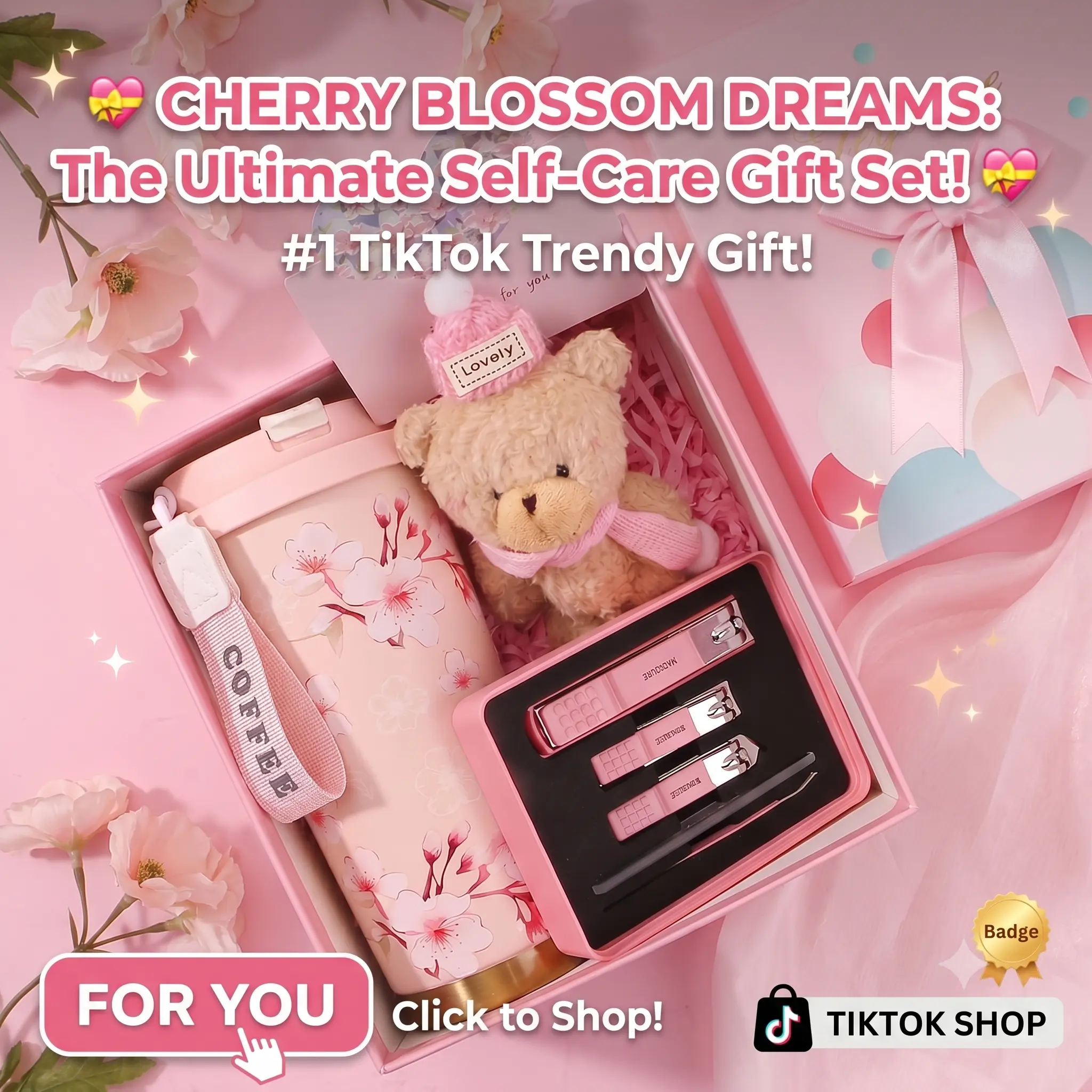 Cute Coquette Pink Gift Box for Girlfriend, Bestie & Sister | 5-In-1 Cute Bear & Insulated Coffee Mug Gift Box | Anniversary & Just Because Gift