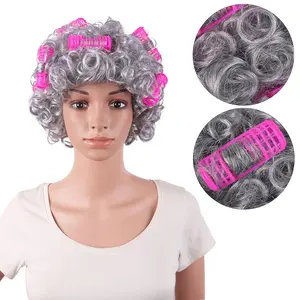 4 Inch/11 cm Curly Grandmother Hair  Costume Granny wig With Hair Rollers  Lady Wig ( Grey)