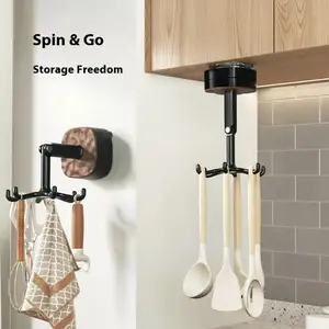 6-Claw Hook for Kitchen Utensils, 360° Rotatable and Foldable, No Drilling Required (vacuum), Wall Mounted Storage, Also for Bathroom, Bedroom, Office