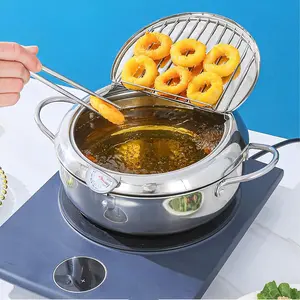 8.2 Inch Deep Fryer Pot with Strainer Basket and ,Stainless Steel Deep Frying Pot with Handle, Janpanese Style Oil Mini Fryer Dishwasher Safe for Fish Shrimp Chicken, 2.2L