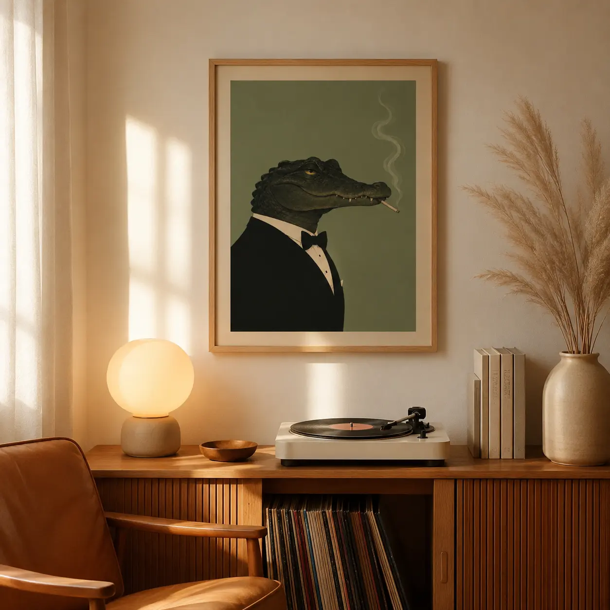 Crocodile in a Tuxedo Smoking a Cigarette – Unframed Poster