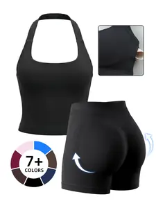 Women's Two-Piece Set Tank Top + High-Waisted Shorts, Breathable Quick-Dry Sports, Sporty High Stretch, Ideal for Yoga Gym Running, Summer Workout Gear, Fitness Sportswear Set
