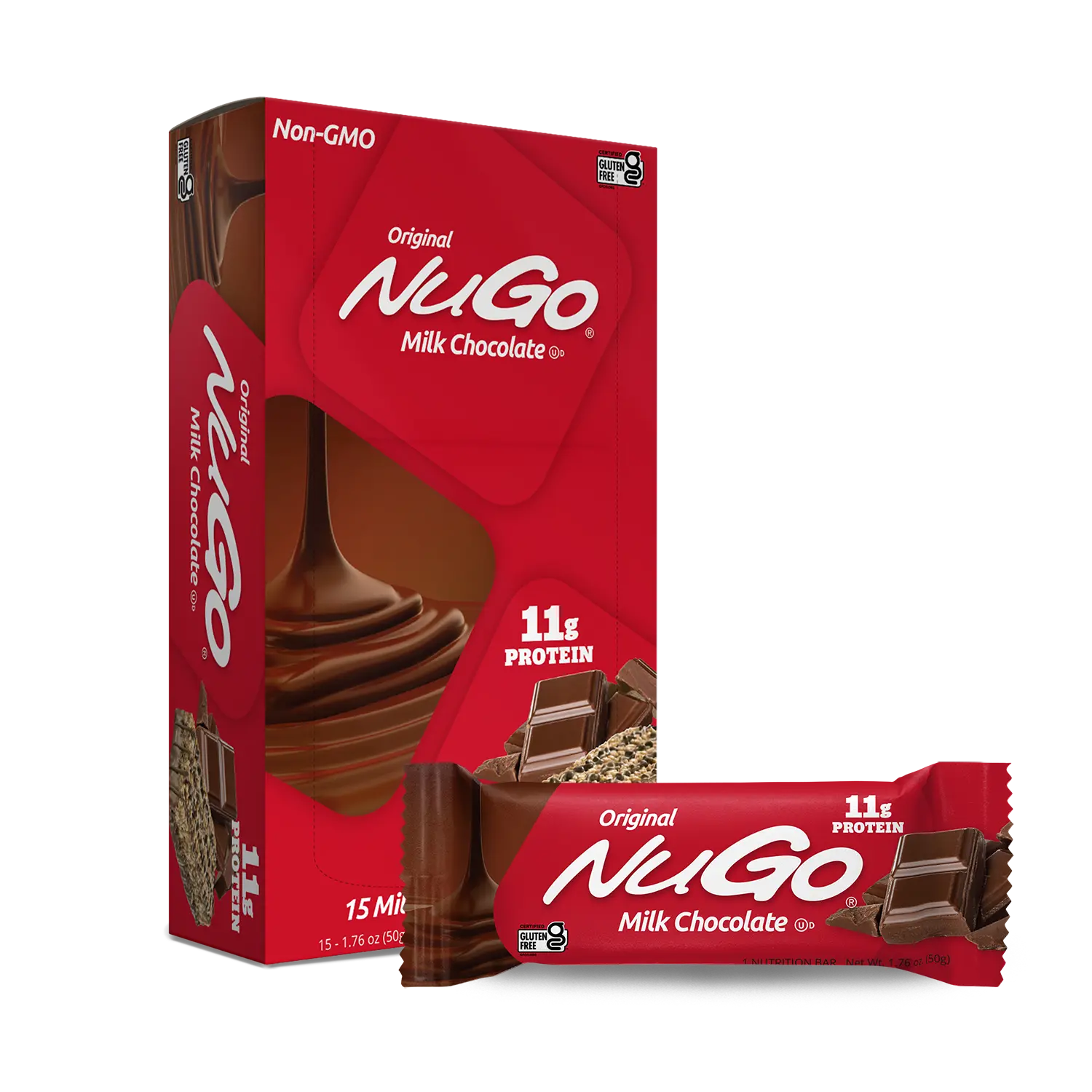 NuGo Original Protein Bar, Milk Chocolate, 11g Protein, Gluten Free, 15 Count
