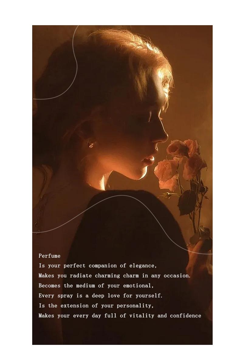 Women’s perfume, a natural spray with a sweet scent—rich yet refined, featuring notes of lily of the valley, gardenia, orange blossom, and sandalwood; long-lasting fragrance