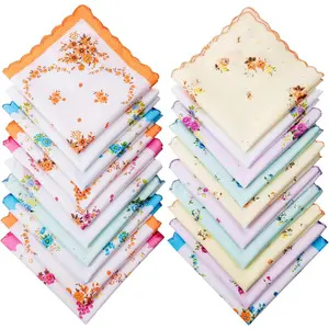 20 Pcs Vintage Floral Ladies' Handkerchiefs Soft Cotton Embroidered Ladies Handkerchief Fashion Accessories