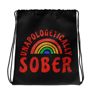 Unapologetically Sober Rainbow Drawstring Bag – Pride Recovery Gym Bag