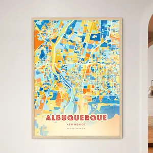 Colorful Albuquerque New Mexico Blue Orange Fine Art Print Usa City Map Customizable Poster Personalized Gift