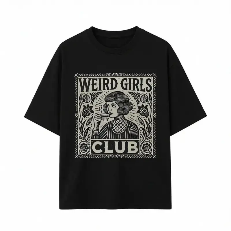 Weird Girls Club Shirt • Whimsy Goth Graphic Tee • Retro Alt Girl T-Shirt • Weirdcore Witch Aesthetic Clothing,Black-Hoodie-front Black-Sweatshirt-front,More Color Options (Coffee, Red, Green, Blue, Purple) Casual Round Neck Unisex