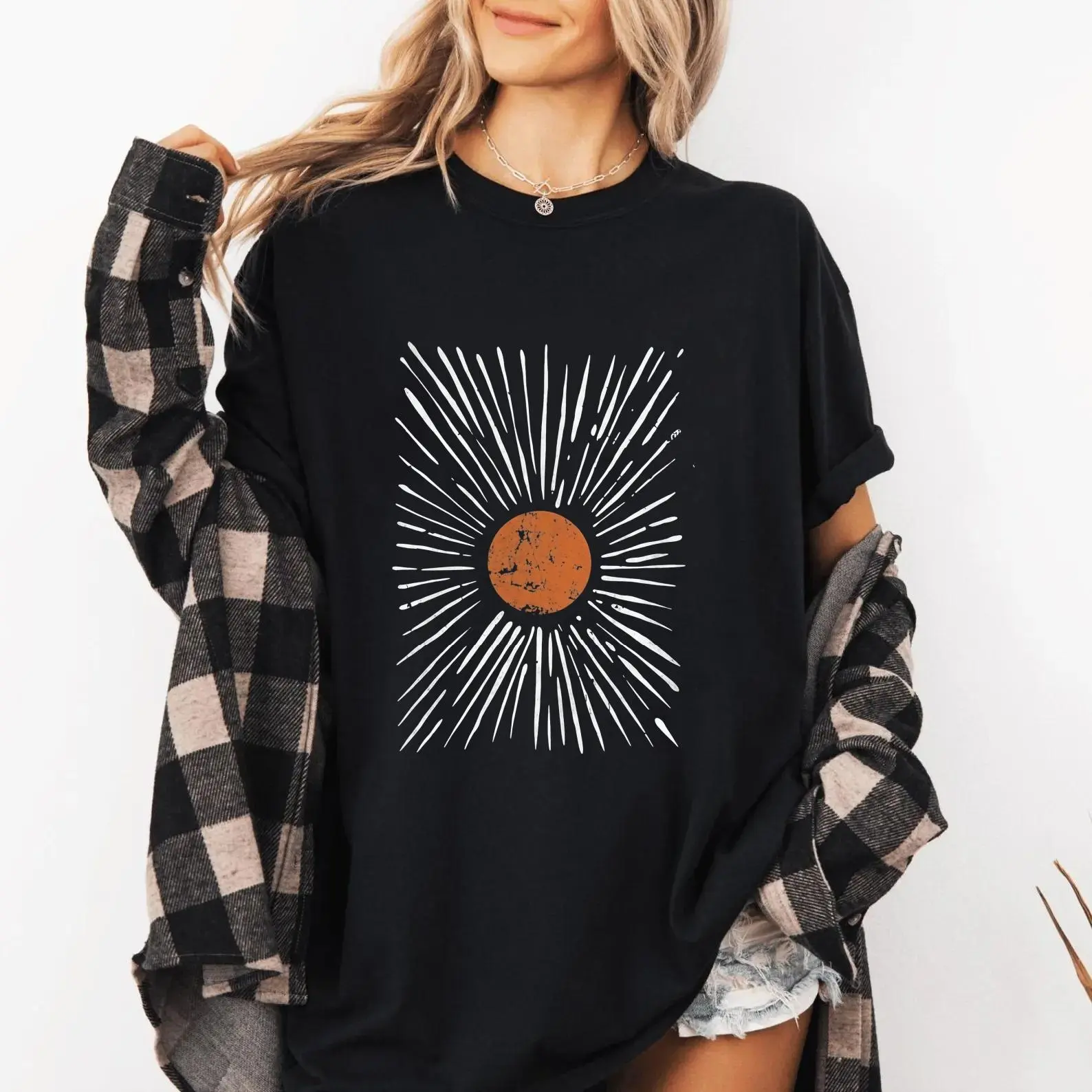 Sunburst Vintage Shirt, Garment Dyed, Boho Shirt, Oversized Tee Shirt, Vintage Tshirt, Spring Clothing, Sunburst Shirt, Sunshine Graphic Tee