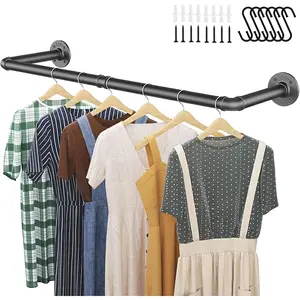 Wall Mounted Clothes Rack of 1,23.6"Industrial Pipe Clothes Rack for Clothes,Multi-Purpose Clothing Rod for Laundry Room and Closet,Black (23.6in/60cm 1PACK)