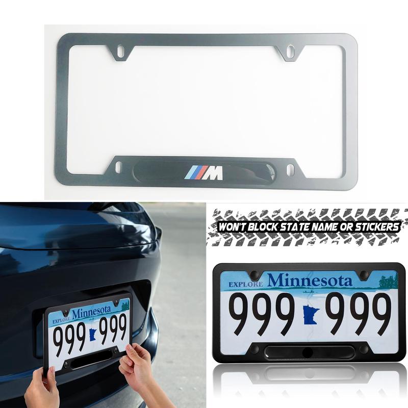 2pcs License Plate Frames with M,Aluminum Alloy License Plate Cover for US Standard License Plate BMW X1 X3 X5 X7 330i M340i M3 M4 auto Water Proof,Wear Resistant,Car Accessories