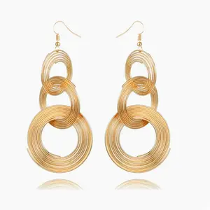 Multi-layered triple-ring hoop earrings for women, exaggerated long earrings, metal texture, niche design earrings