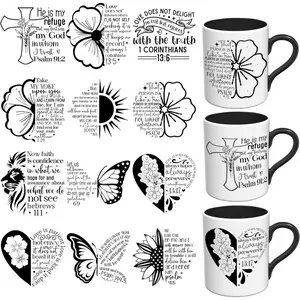 UV DTF Stickers - 12 Sheets Christian UV DTF Cup Wrap for Mugs Glass Coffee, DIY Decals for Tumblers, Waterproof Rub on Transfers for Crafts