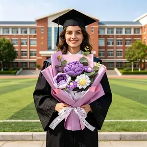 Handmade Crochet Flower Bouquet, Roses Paired with Small Daisies and Eucalyptus Bouquets,Everlasting Wool Roses, Gifts for Her During Graduation Season, Atmospheric Commemorative Bouquets for Graduation, Teachers' Day, Mother's Day and Anniversaries