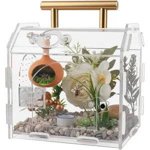 Jumping Spider Enclosure,Premium Acrylic Spider Enclosure - Ideal for Tarantulas, Reptiles, and Insects - Easy Assembly & Feeding - All-Round Transparent Terrarium snail  terrarium