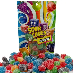 Sour Cubes Chewy Gummy Candy, Tangy Blocks Gummy, Blue Raspberry, Grape, Strawberry, Orange, and Green Apple Flavors, 4 oz Party Size Bag