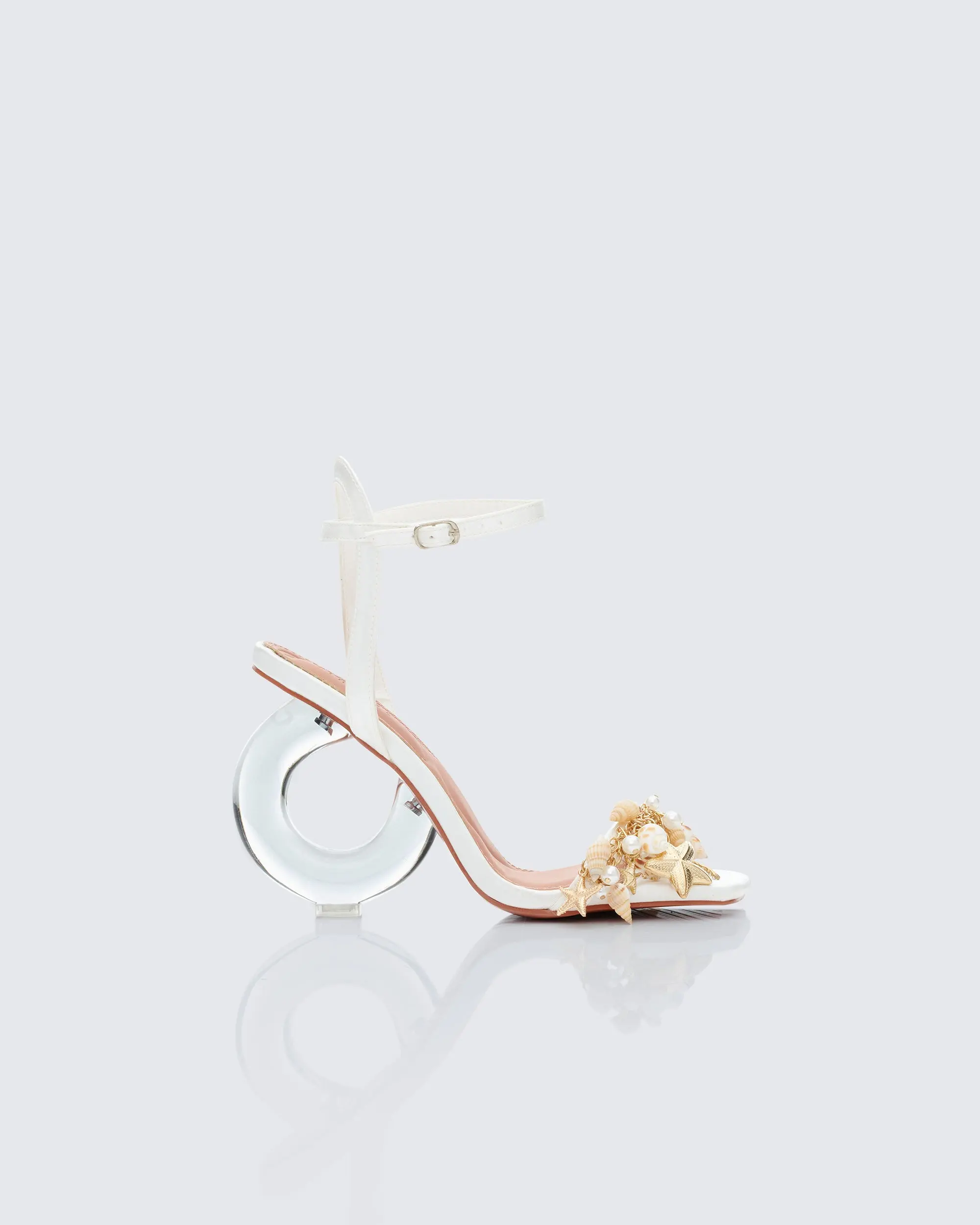 Women's Jude Gold Seashell Charm High Heel Sandals - Open Toe, Ankle Strap Women's Shoe