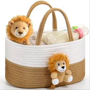 Cotton Rope Storage Basket for Babies & Newborns, Oval Fun Clothes Organizer, Travel-Friendly Baby Essentials, Ideal for Nursery Use
