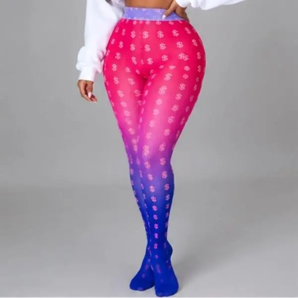 Women's Spandex Sheer Leggings - Dollar Print, Elastic Mid Waist, Long Length, Casual Style for Ladies, All Seasons Bottom