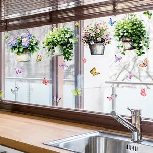 A set (30*30cm*4pcs) of butterfly, flower and leaf 2D flat window stickers, decorative static glass stickers, D15556-ZJ