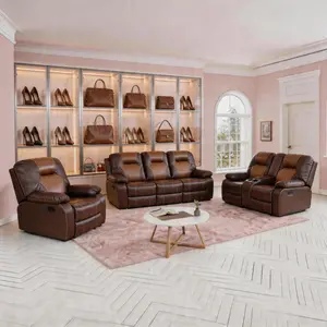 Luxury Sofa Brown Bonded Leather 3-Piece Couch Living Room Sofa Set Recliner Sofa set Recliner Chair