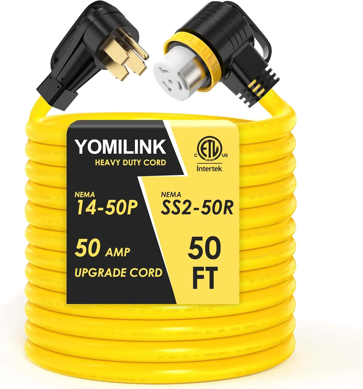 YOMILINK 50ft 50-Amp RV Generator Cord - NEMA 14-50P to SS2-50R Twist Lock Cord for RV, Generator Use