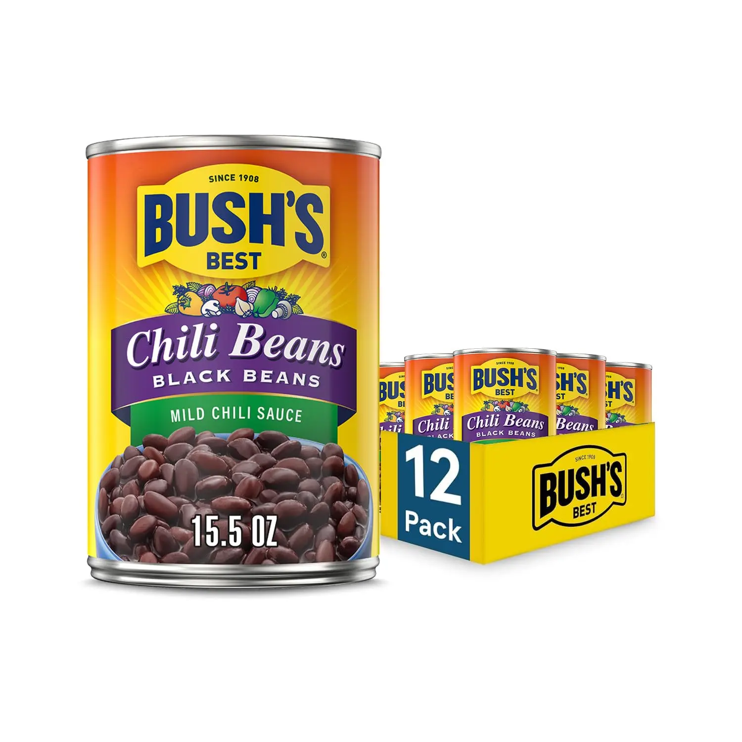 Mild Black Chili Beans in Southwestern Sauce, 12 Pack Canned Black Beans, Plant Based Protein and Fiber, Gluten Free, 15.5 oz Cans