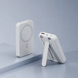 10000mAh Magnetic Power Bank with Foldable Stand, Up to 22.5W USB-C Fast Charge, Up to 15W Wireless Charging, Built-in USB-C & Lightning Cables, Portable Battery Pack for iPhone & Android