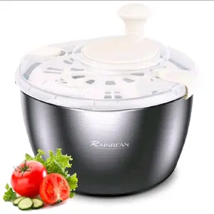 Rainbean Salad Spinner Stainless Steel Large 5 Qt Multi-Use Lettuce Spinner Wash Spin And Dry Fruits Vegetables With Drain Bowl Colander
