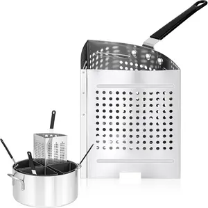 1 Pack 5 Qt Stainless Steel Pasta Strainer Basket Inserts Quarter Strainer Skimmer with PVC Handles for 20 Qt. Pasta Cooker Pot, for Boiling Noodle Blanching Vegetables Seafood