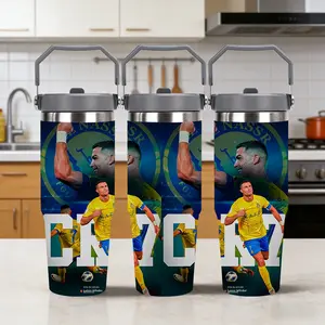 1pc 30oz Never Ending: Ronaldo’s Al Nassr Legend Stainless Steel Water Bottle with Handle, Large Capacity for Camping, Driving, Travel, Climbing & Cycling, Outdoor Hydration Gear, Sleek Cylindrical Shape, Thermos, Water Bottles
