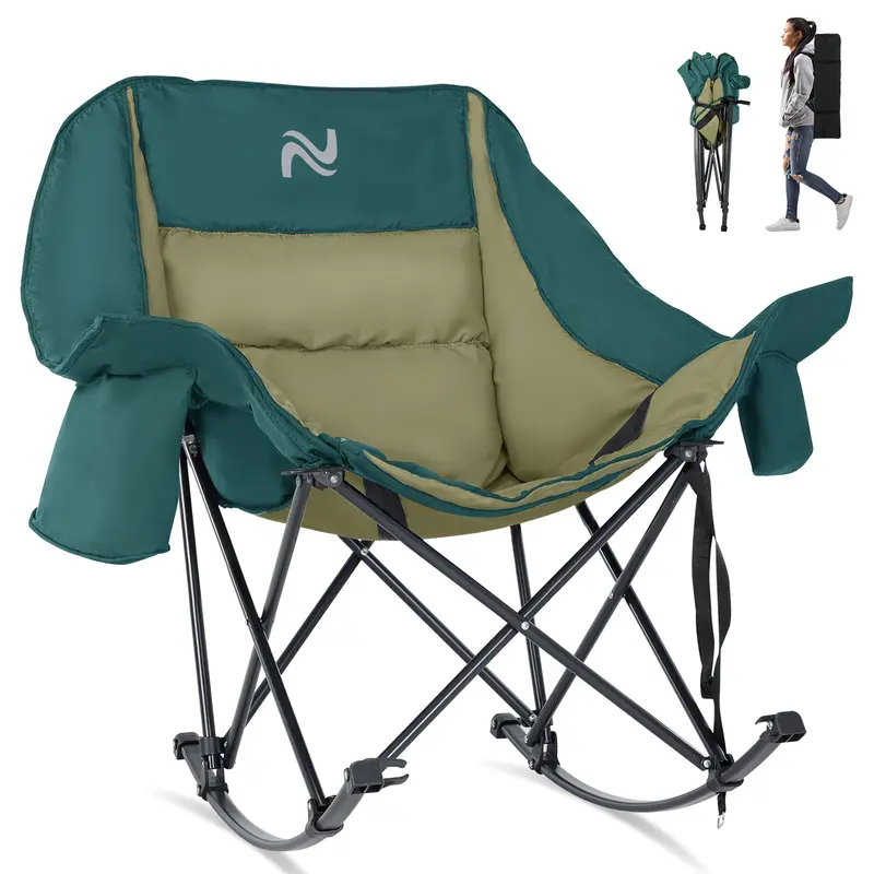 Lilypelle Extra-Wide Oversized Folding Recliner Camping Lounger - 400lb Capacity, Fully Padded 30" High Back Support, Reclining Seat, Cup Holder, 6-Can Cooling Cooler Stash, Compact Design Folding Beach Chair for Adult Outdoor Patio Use
