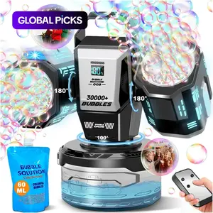 Dual Head Rechargeable Bubble Machine with RGB Light Remote Control, 360° Rotating Multi-Bubble Output, High Bubble Output, 30000 Bubbles/minute, Wedding Party Outdoor Activity Essential, Multifunction Bubble Maker, Bubble Blower