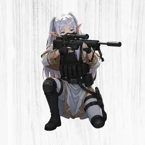 Sniper Frieren Waifu Sticker, Frieren Tactical Girl Sticker, Military Anime Style, Decal For Laptop Phone Car