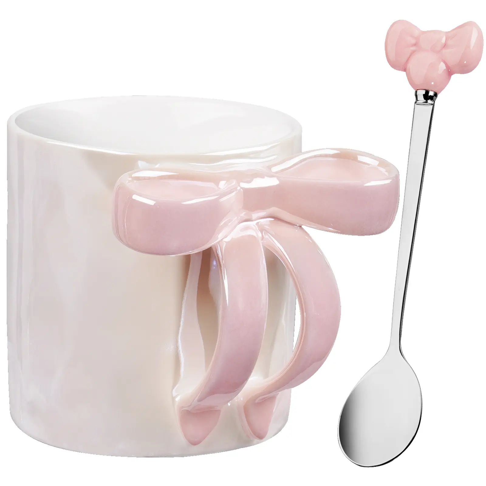 NiHome 12oz Aesthetic Handmade Bow Handle Ceramic Coffee Mug - Washable Tea Cup for Home, Office, Electroplated Finish, Shimmering Starry Glow, High-Temperature Fired Durable Kitchen Drinkware