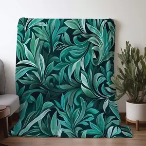 Elegant Emerald Green Artistic Leaf - Patterned Throw Blanket for Stylish Home Decor