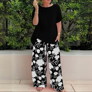 2026 Women's Summer Fashion Loose Printed Pants Casual Suit Two-piece Set