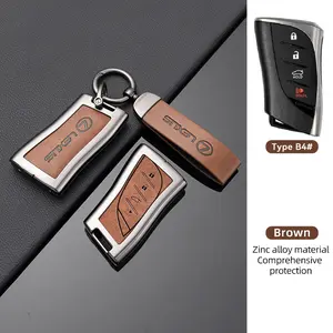 Brown Metal Leather Key Fob Cover Type B4# High-Quality Zinc Alloy & Leather Durable Double Protection Car Remote Control Key Case for Luxes