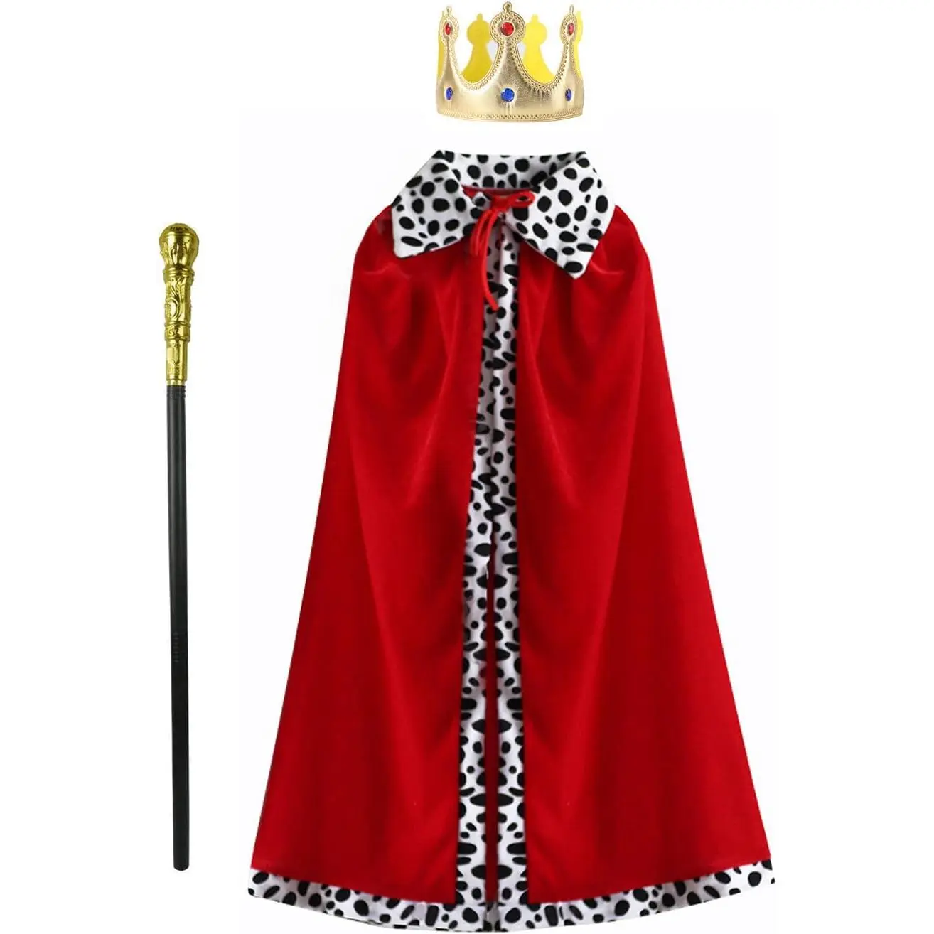 King Costume Set with Red Cloak Crown and Scepter for Kids Adults